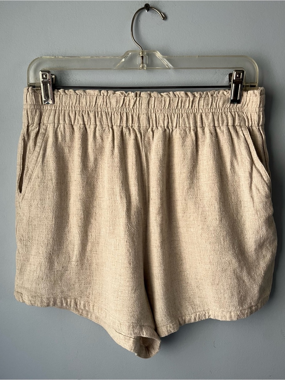 Gentle Fawn Oatmeal Linen Blend Elastic-Waist High Rise Shorts Pockets Size M